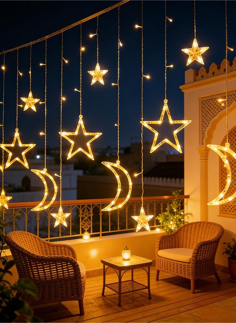 Topyich 8 Modes Ramadan Lights, Star Moon LED Curtain Fairy Lights, Ramadan Lighting for Window Garden Outdoor, Ramadan Decorations for Eid - Image 1